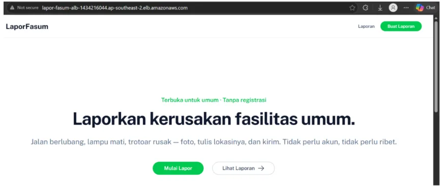 Akses LaporFasum melalui Application Load Balancer