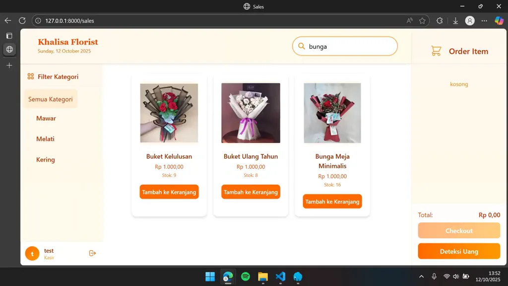 Antarmuka Aplikasi POS Khalisa Florist