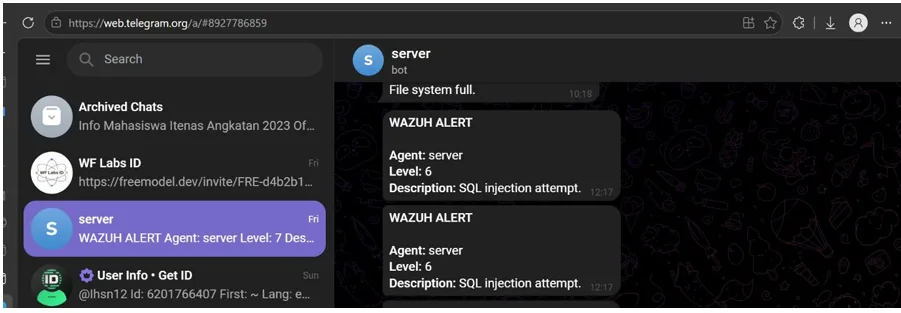 Peringatan Wazuh ke Telegram